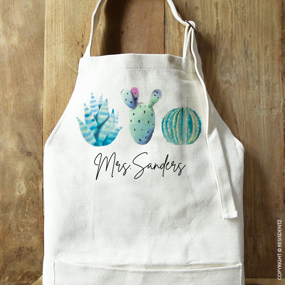 succulent apron Custom Succulent Cactus Apron, Personalized Apron with Pockets and Name, Personalized Apron Gift Box, Gift Box Option, Gift For Chef