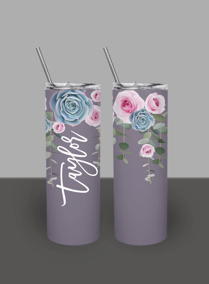 succulent tumbler Rose and Succulent, Personalized 20oz Skinny Tumbler – Resisdentz